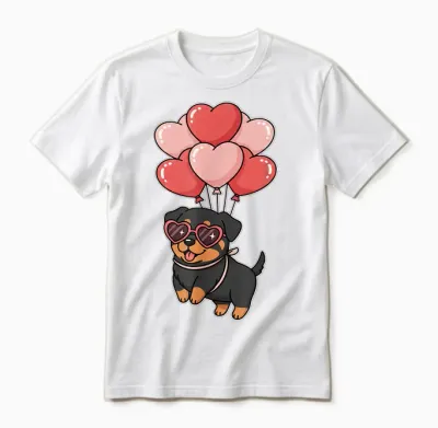 Funny Womens Valentines Day Heart Balloons Rottweiler Lover Unisex T-Shirt - White