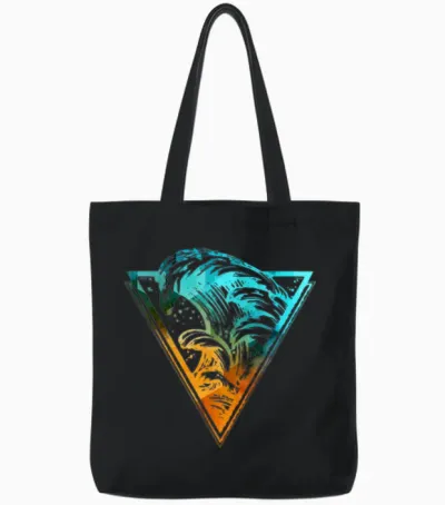 Triangle with Sea Waves Tote Bags - Black