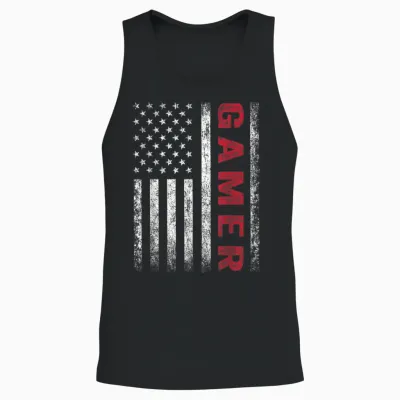 American Flag Funny Gamer Gift Video Games Boys Men Gaming Unisex Tank Top - Black