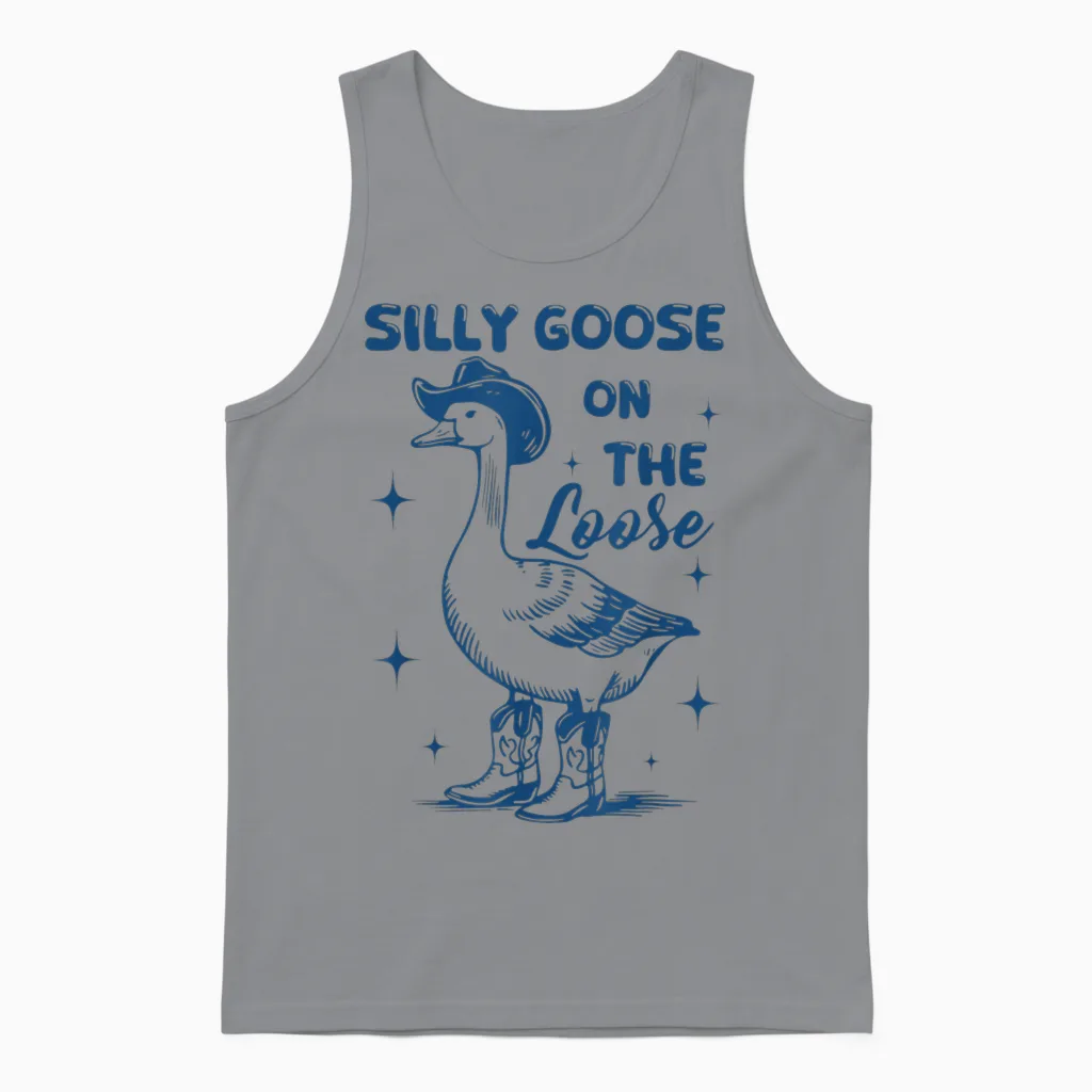 Funny Retro Vintage Meme Silly Goose on the Loose Unisex Tank Top in Sport Grey