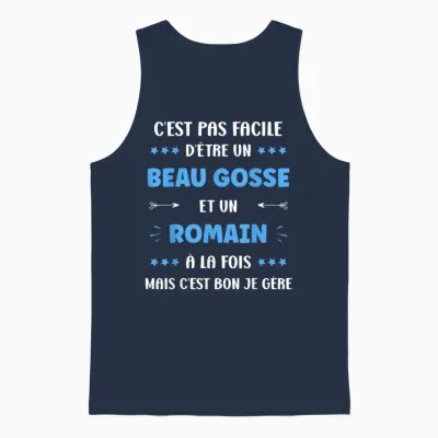 Beau Gosse Super Romain Boy Name Funny Roman T-Shirt, Black, S Unisex Tank Top - Navy