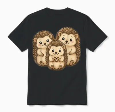 Igel Mit Herz Und Familie | Süßer Igel Mit Mama & Papa Unisex T-Shirt - Black
