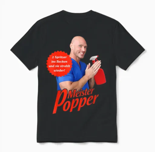 Meister Popper X Only Love Date Fans Saubermann Ironie T-Shirt, White, S Unisex T-Shirt in Black