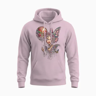 Fairy Portrait Woman Mythical Pattern Fantasy Art Fairy Unisex Hoodie - Light Pink