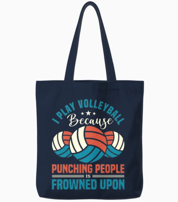 Funny Volleyball Quote Tote Bags in Navy