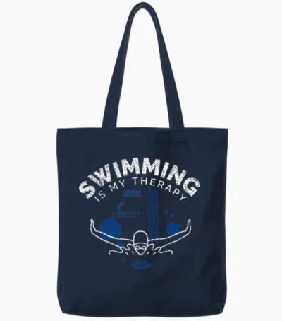 Swimming Funny Saying Swimming Is My Therapy Tote Bags - Navy
