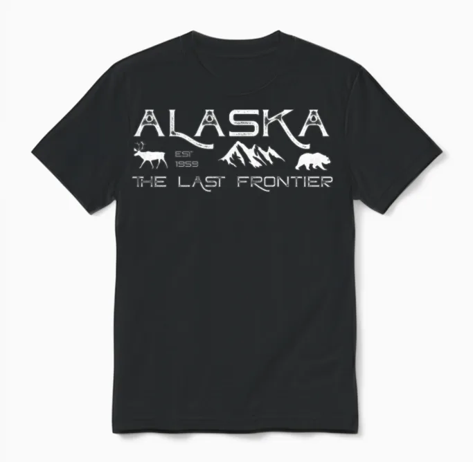Rustic Alaska the Last Frontier Alaskan Outdoors Unisex T-Shirt in Black
