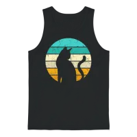 Cat Retro Style Lovers Unisex Tank Top - Black – 1