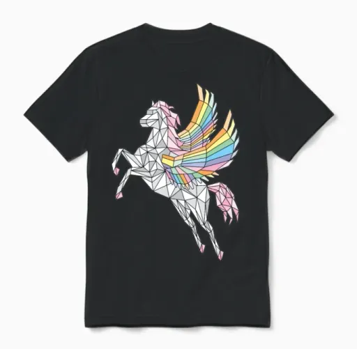 Geometric Pegasus (rainbow) - Pride Unisex T-Shirt in Black