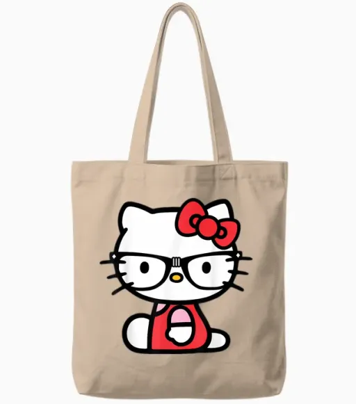Hello Kitty Nerd Glasses Tote Bags - Natural