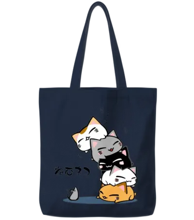 Neko Uh Oh Cute Cat Tote Bags - Navy