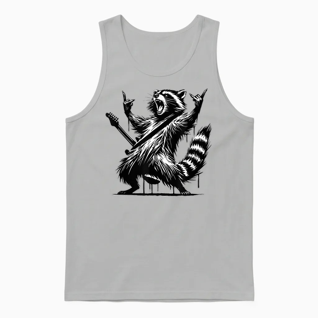 Raccoon Rock and Roll Rock&roll Raccoon Playing Guitar Rock & Roll Unisex Tank Top in Ash