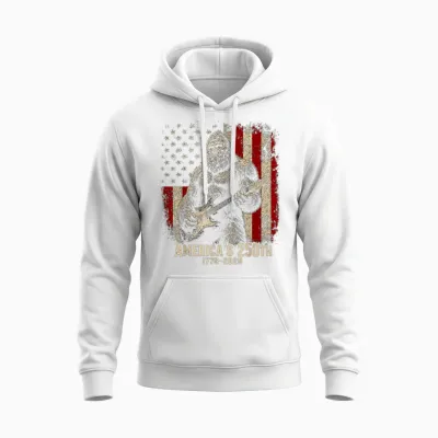 Bigfoot Sasquatch Playing Guitar 250 Years American Usa Unisex Hoodie - White