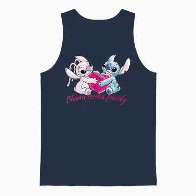 Lilo & Stitch Ohana Heart with Angel T-Shirt, Black Unisex Tank Top - Navy
