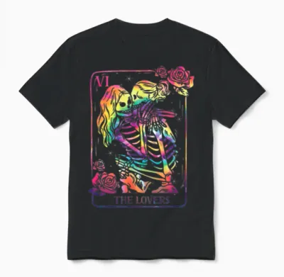 The Lovers Tarot Card Goth Tie Dye Kissing Lesbian Unisex T-Shirt - Black