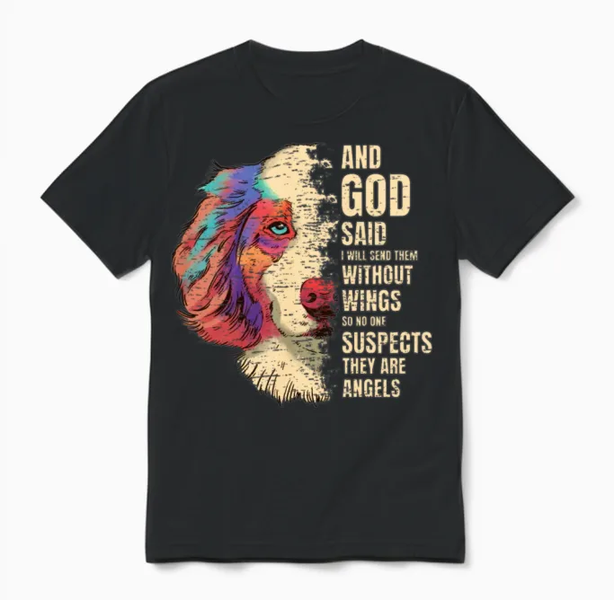 Dog Angel Lovers Unisex T-Shirt in Black