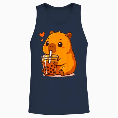Kawaii Capybara with Bubble Tea Sweet Capybara Boba Milk Tea Unisex Tank Top - Navy