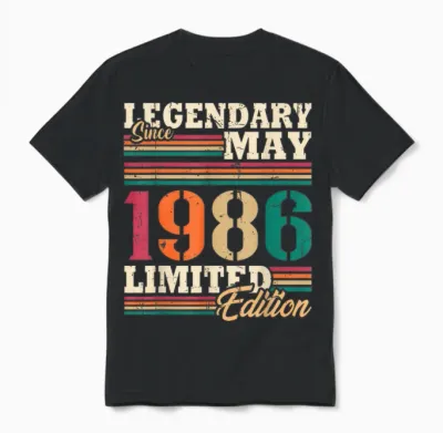 Vintage Mai 1986 Cadeau Anniversaire 40 Ans Hommes Femmes Unisex T-Shirt - Black