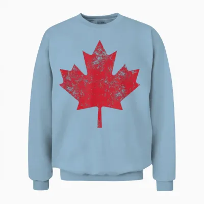 Canada Shirt Women Men Used Look Red Maple Leaf Canada Day T-Shirt, Blue Unisex Sweatshirt - Light Blue