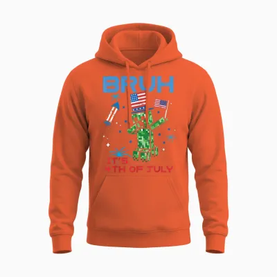 Bruh Its 4th of July Pixel Dab Gaming Gamer Boy Unisex Hoodie - Orange