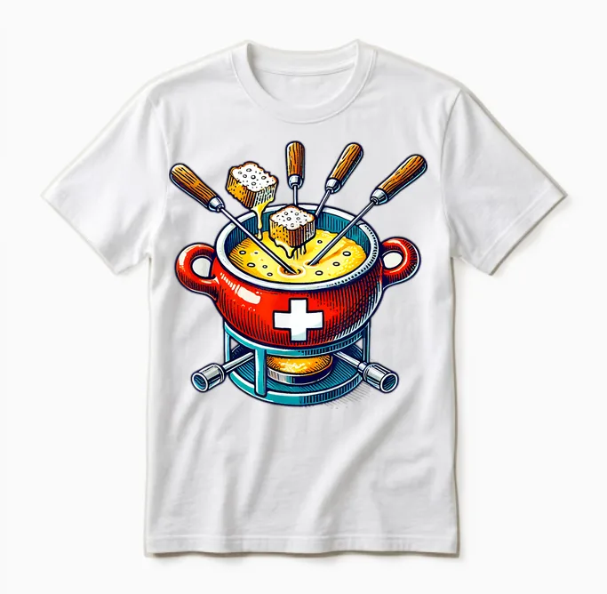 Swiss Fondue Clothing for Swiss Cheese Lover T-Shirt, Black, S Unisex T-Shirt in White