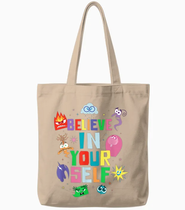 Disney and Pixar's Inside Out 2 Emotions Believe in Yourself T-Shirt, Black, S Tote Bags in Natural