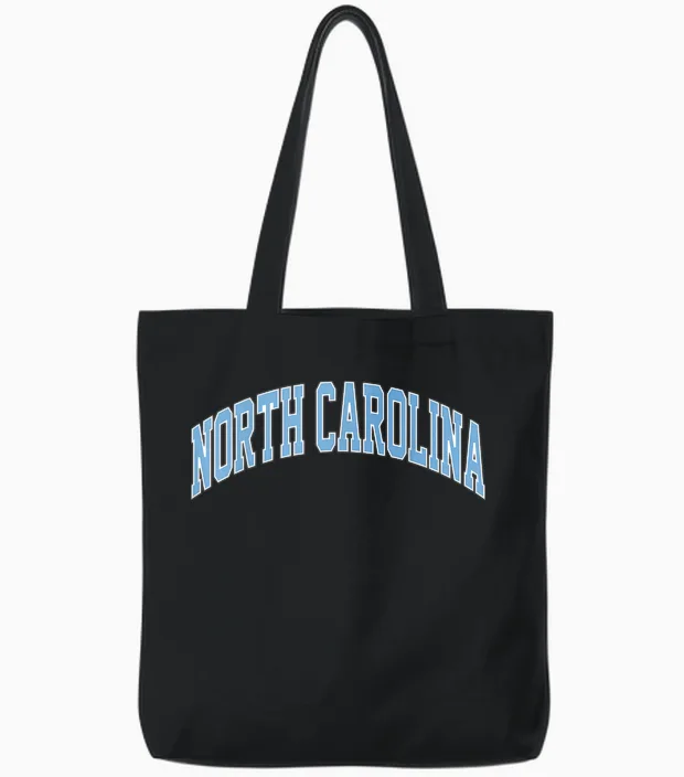 Retro North Carolina Blue Souvenir Simple North Carolina Tote Bags in Black