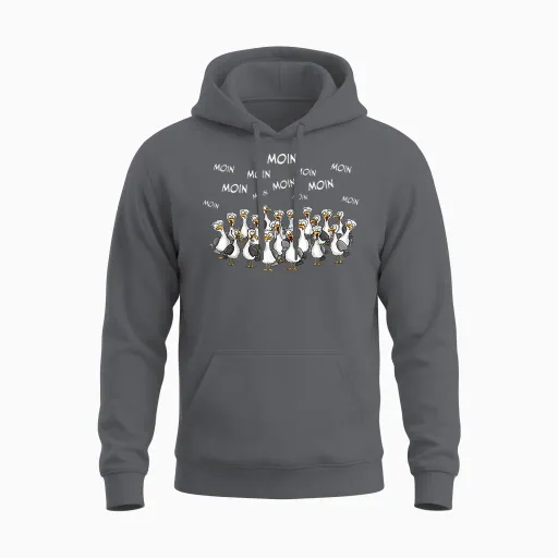 Moin Funny North Sea Seagull Seagulls Sabbel Moin-Moin T-Shirt, Black Unisex Hoodie in Charcoal