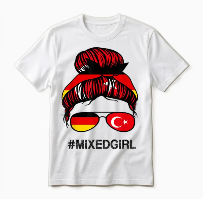 Türkei Deutschland Flagge Türkisch Deutsch Unordentlicher Dutt Unisex T-Shirt in White