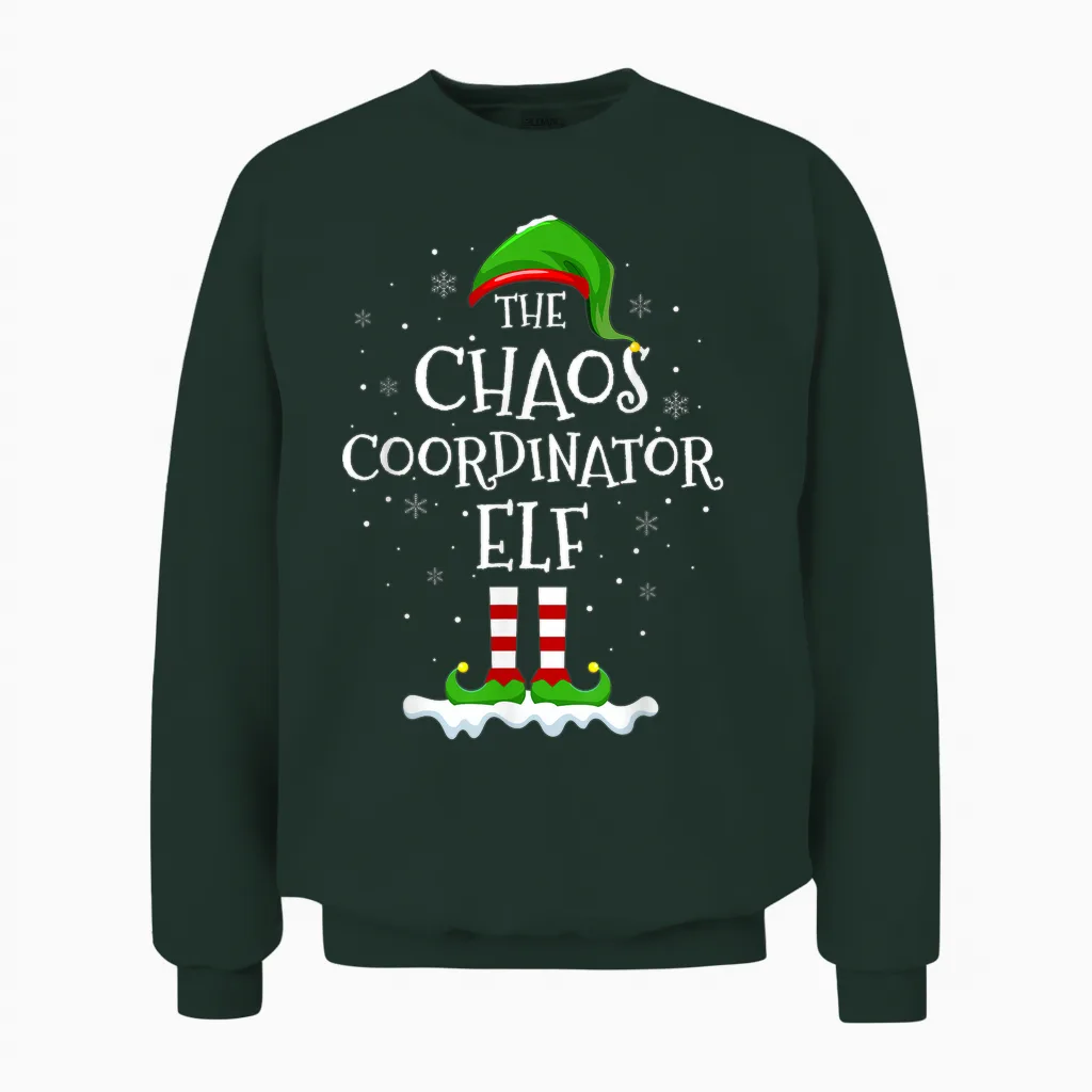 Chaos Coordinator Elf Squad Family Matching Christmas Elf Unisex Sweatshirt in Forest