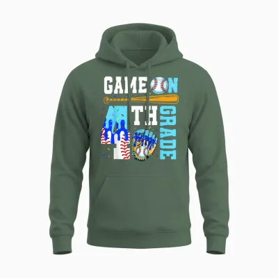 4th Grade Back to School Baseball Drip Ice Cream Game On Unisex Hoodie - Military Green
