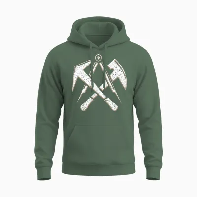 Roofer Craft Guild Sign with Tool on Chest T-Shirt, Black Unisex Hoodie - Military Green
