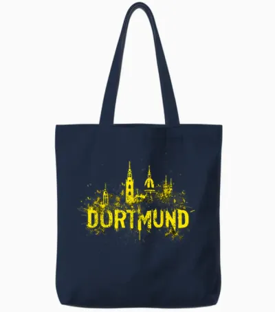 City of Dortmund Black Yellow Painting Art Dortmund T-Shirt, Black Tote Bags - Navy