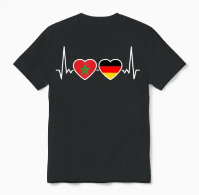 Marokko Deutschland Herzschlag Flagge Deutsch Marokkaner Unisex T-Shirt - Black