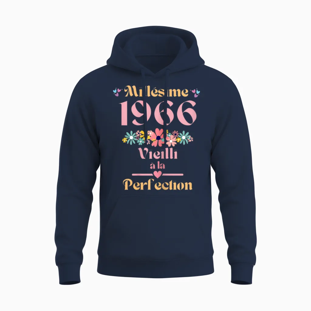 58 Ans Femme 1966 Idée Cadeau Anniversaire Drôle Humour Mam T-Shirt, Black, Female X-Small Unisex Hoodie in Navy