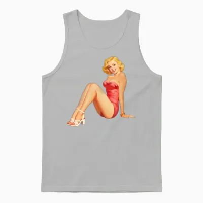Vintage Retro Pin Up Girl in Red Unisex Tank Top - Ash
