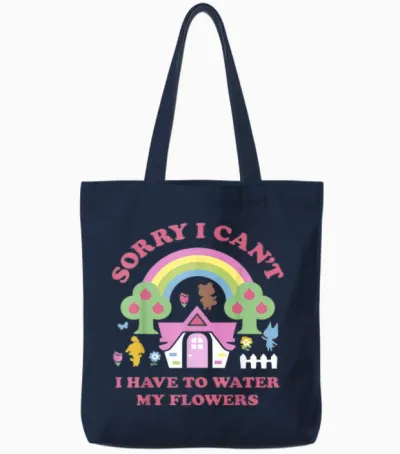 Animal Crossing Sorry I Can't I Have to Water My Flowers Tote Bags - Navy