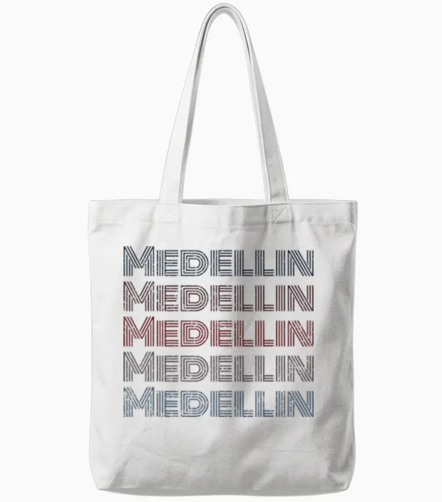 Colombia 70's City Retro Vintage Medellin T-Shirt, Grey, S Tote Bags in White