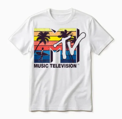 Mademark X Mtv - the Official Mtv Logo with Vintage Surfer and Palms Unisex T-Shirt - White