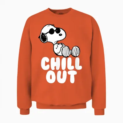 Peanuts Classic Fit Crew Neck T-Shirt - Chill Out Snoopy Graphic in Blue Unisex Sweatshirt - Orange