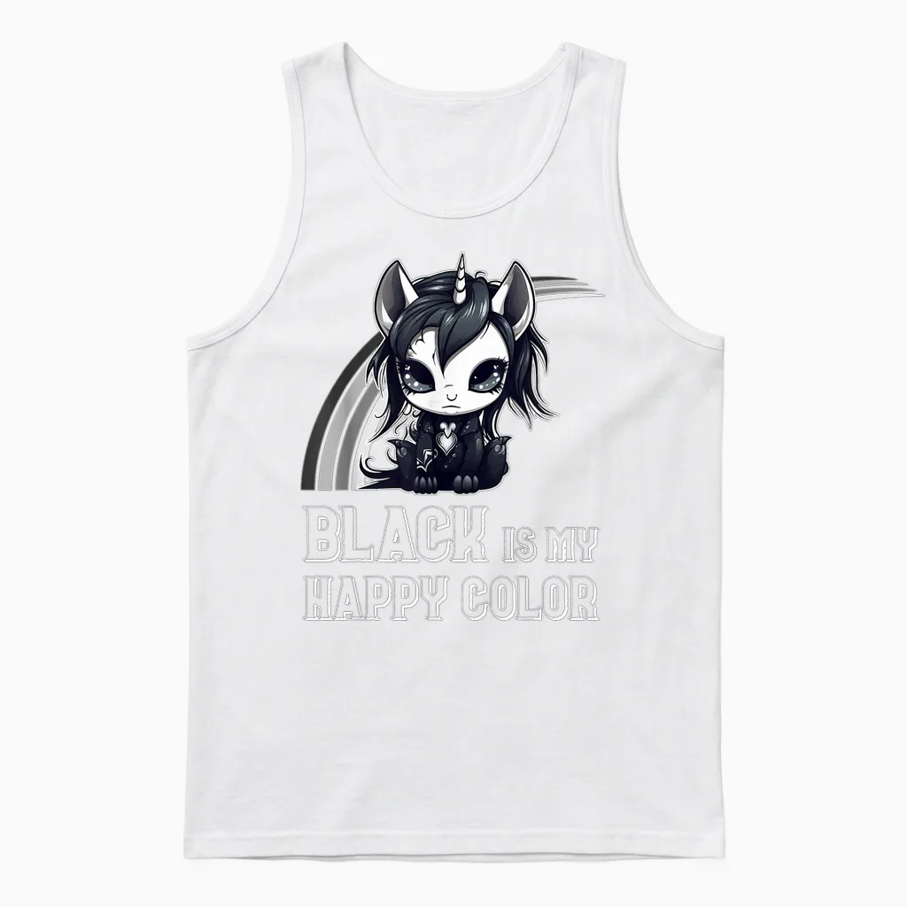 Black Is My Happy Color Goth Girl Emo Gothic Unicorn Unisex Tank Top in White