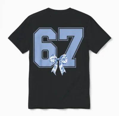67 Meme Coquette Toile Blue Bow Funny Six Seven Girls Unisex T-Shirt - Black