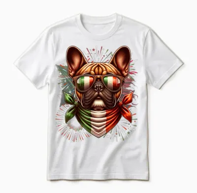 Italian Flag French Bulldog Theme Funny Cute Unisex T-Shirt - White