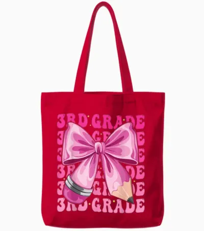 3rd Grade Girls Coquette Bow Back to School Third Grade Tote Bags - Red