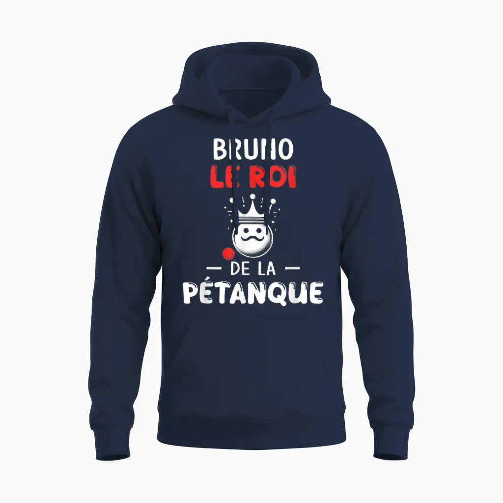 Personalised Gift Man Name Bruno Petanque Humour T-Shirt, Black, S Unisex Hoodie in Navy