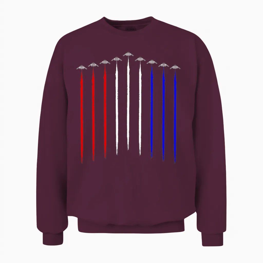 B-2 Bomber Squadron Contrails American Flag B2 Unisex Sweatshirt in Maroon