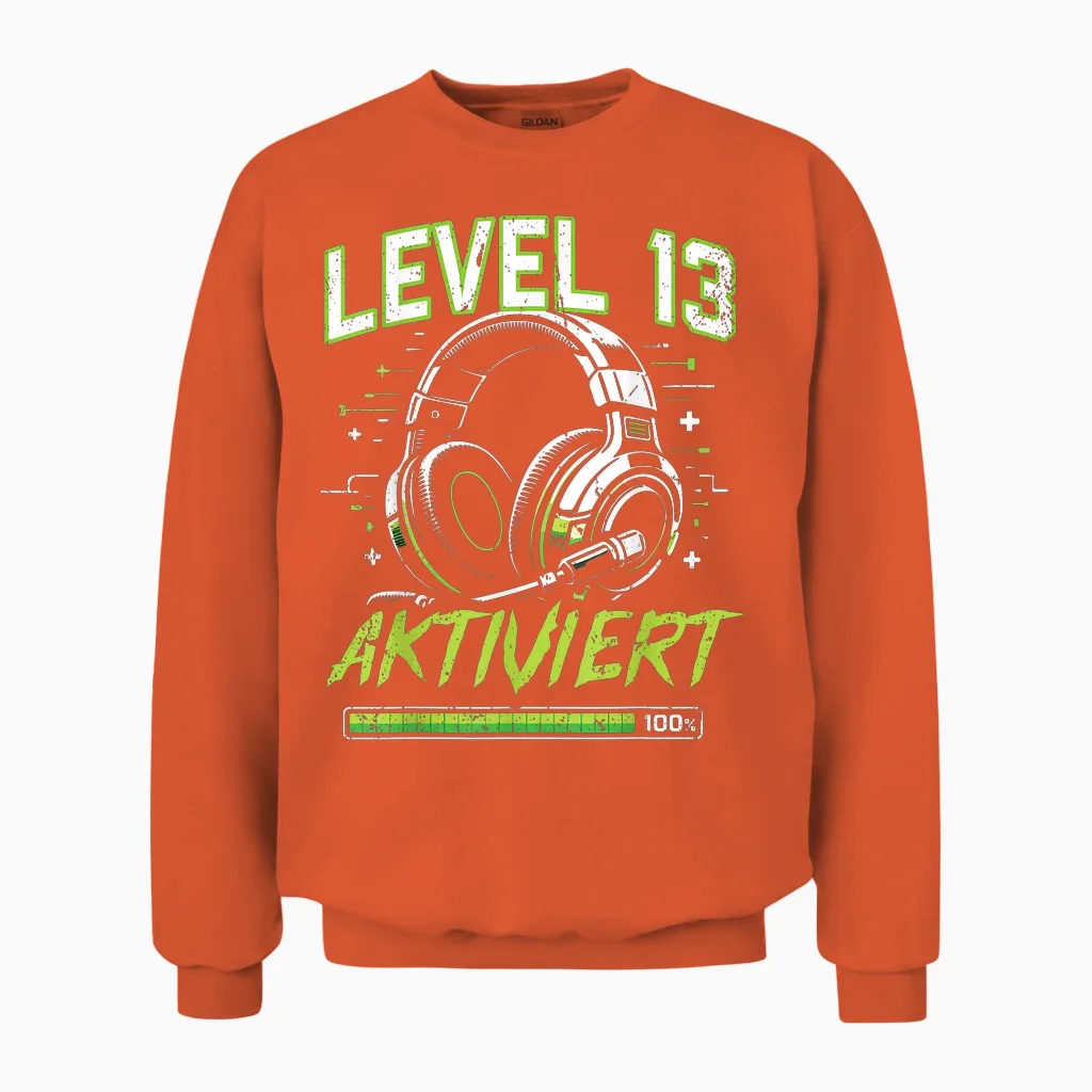 13. Geburtstag Jungen Video Gamer Level 13 Aktiviert Junge Unisex Sweatshirt in Orange