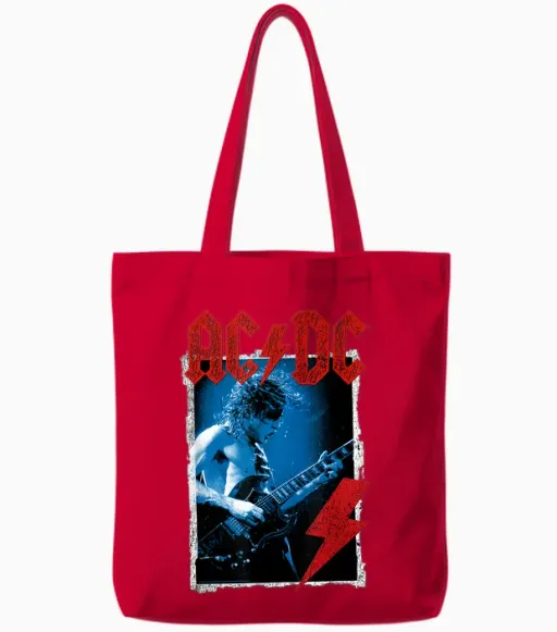 Ac/dc Angus Young Blue Foto Von Michael Putland Tote Bags in Red