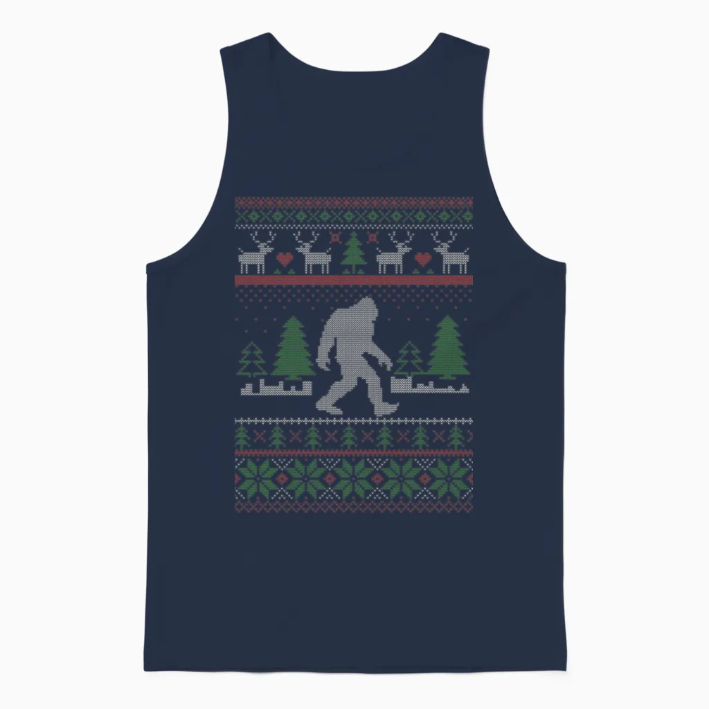Sasquatch Ugly Christmas Unisex Tank Top in Navy