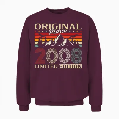 18 Ans Anniversaire Homme Cadeau Mars 2008 Vintage Manche Longue Unisex Sweatshirt - Maroon